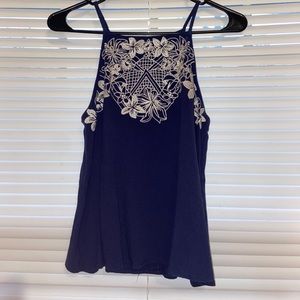 Navy embroidered tank top